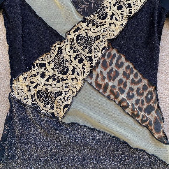 Ann Ferriday Y2K Lace Black Leopard Patchwork Top Whimsigoth Fairygoth Witchy - Picture 3 of 6